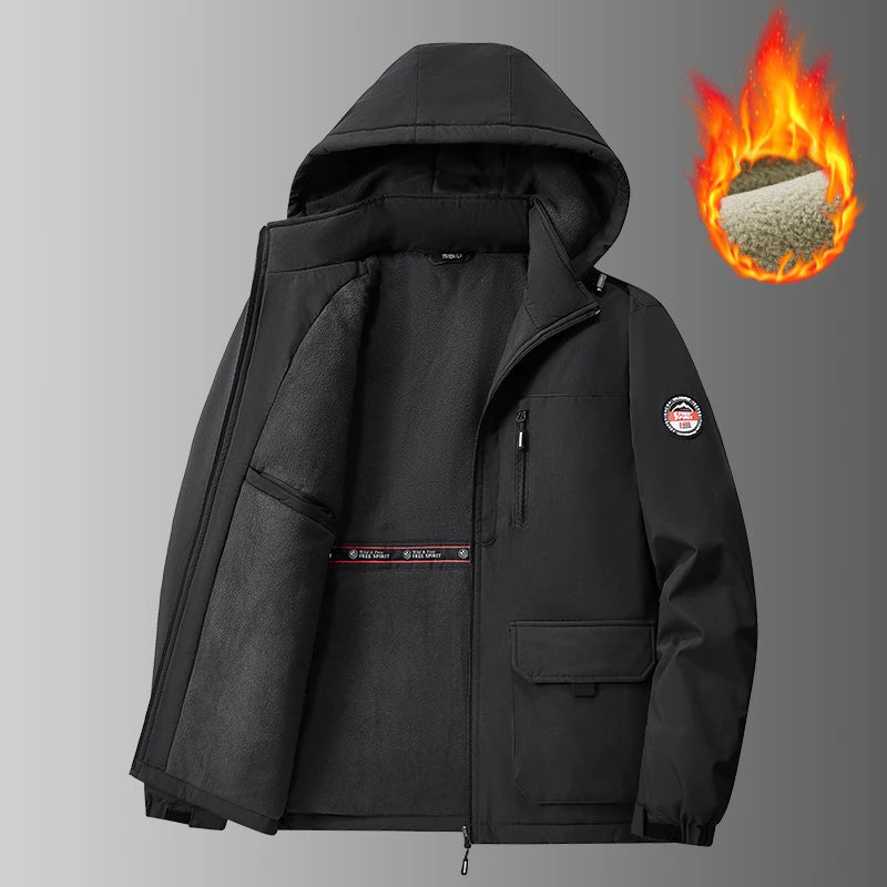 Men’s Big & Tall 8XL Outdoor Jacket – Fleece-Lined Thick Warm Hooded Windbreaker for Winter Hiking