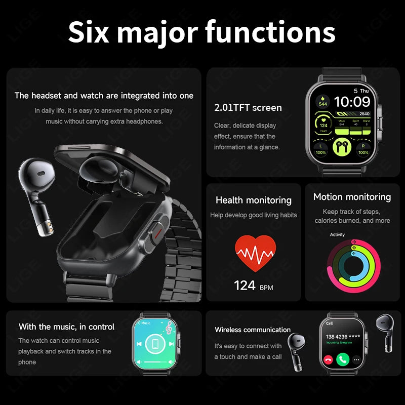 TWS 2-in-1 Smart Watch with Headphones – Bluetooth Call, Health Monitor, NFC Sports Smartwatch for Men & Women