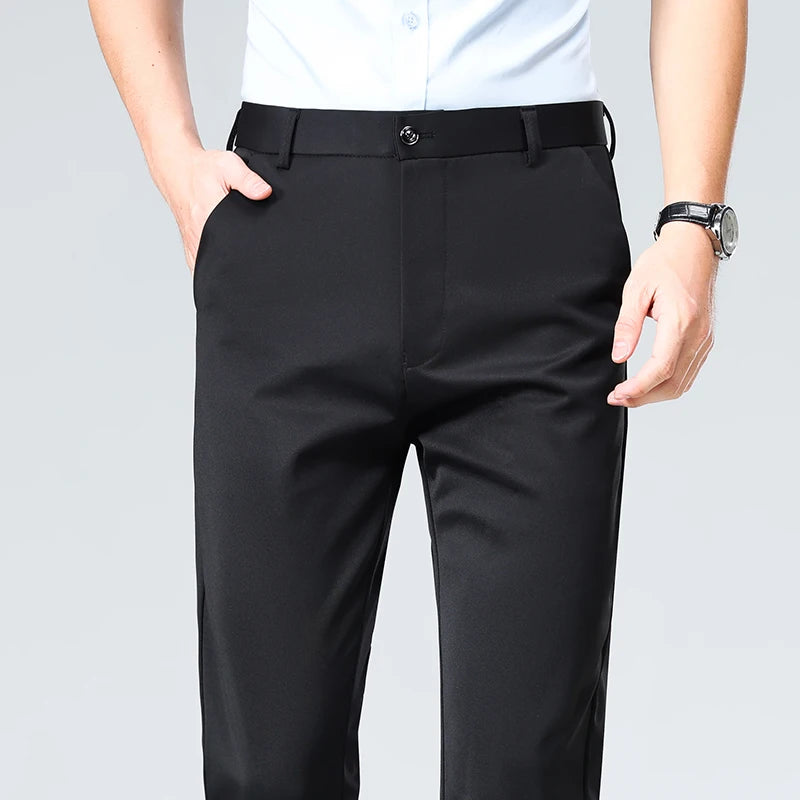 Men's Plus Size Business Suit Pants – Stretch Formal Dress Trousers in Classic Black