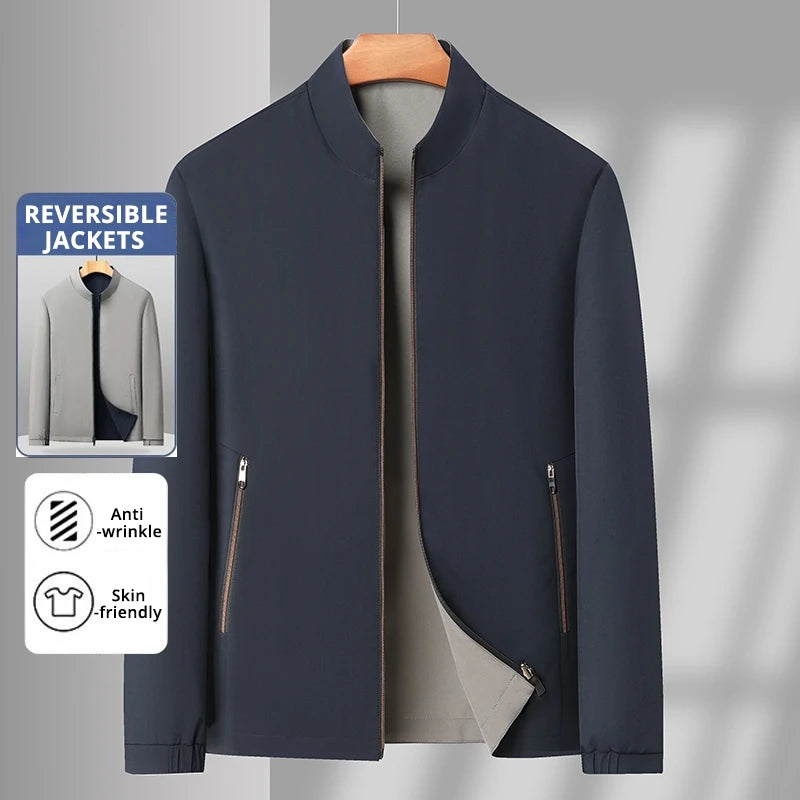Men’s Reversible Waterproof Blazer Jacket – Premium Wrinkle-Free Baseball Collar Windbreaker