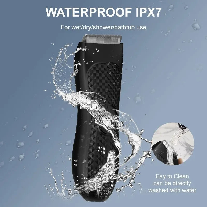 Elektrischer Körperhaarschneider für Männer – Wiederaufladbarer Leisten- und Hodenrasierer mit auswechselbarer Keramikklinge, wasserdichtes Pflegewerkzeug