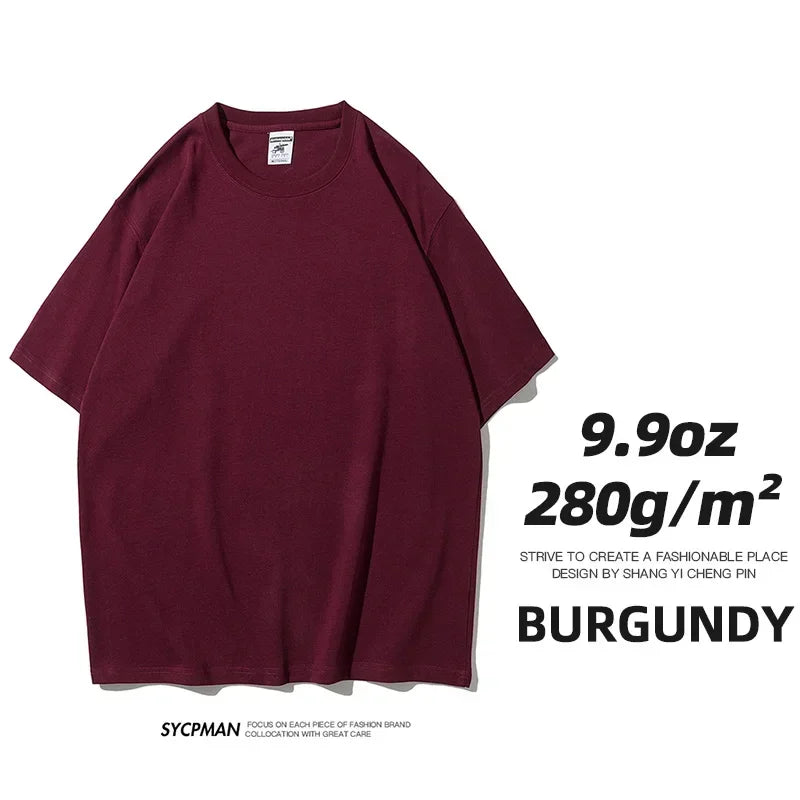 Men’s Oversized Heavyweight T-Shirt – 9.9oz 280gsm Cotton Short Sleeve Tee, Solid Color Trendy Casual