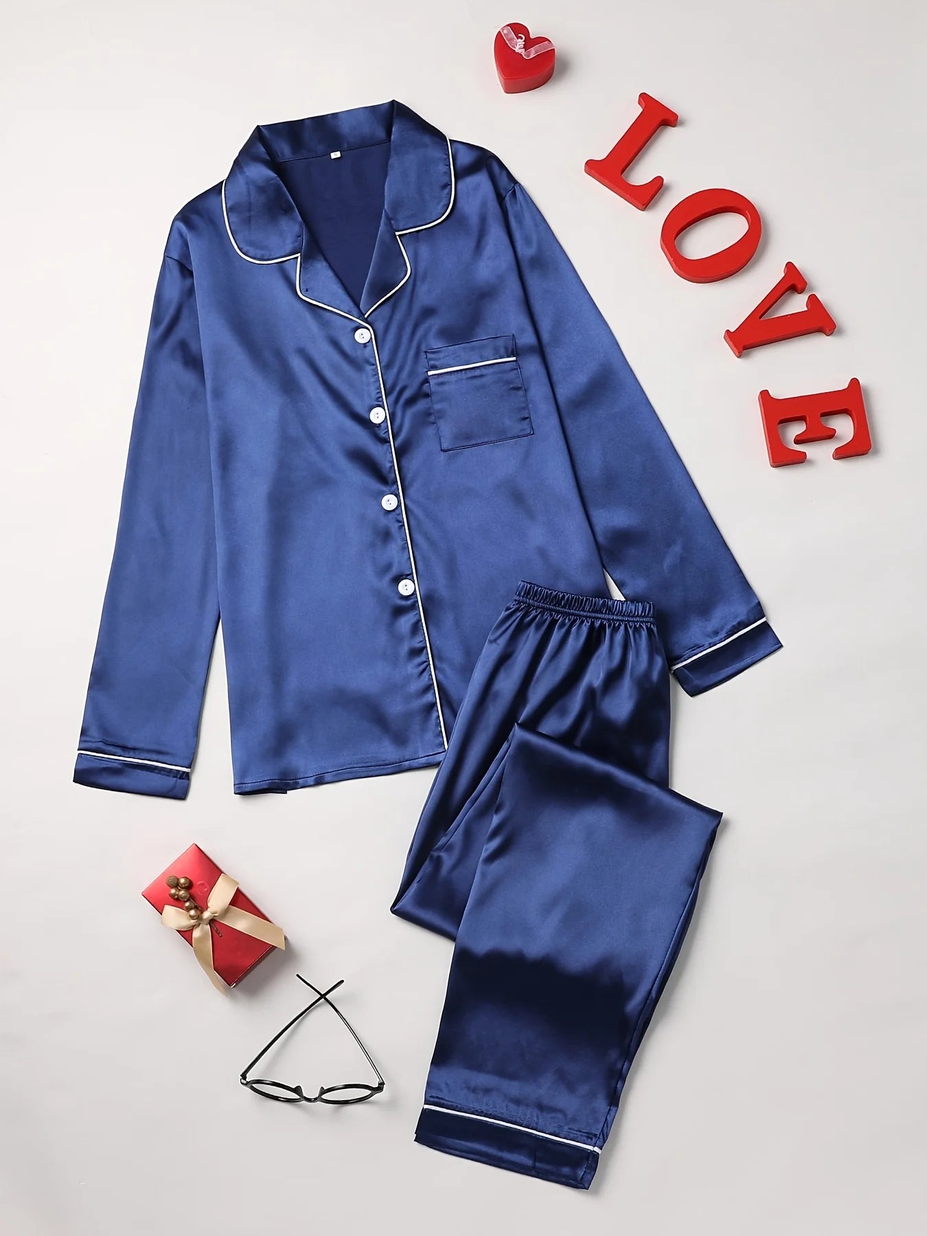 Women's Solid Pajama Set | Long Sleeve Button-Up Lapel Top & Pants Sleepwear Loungewear