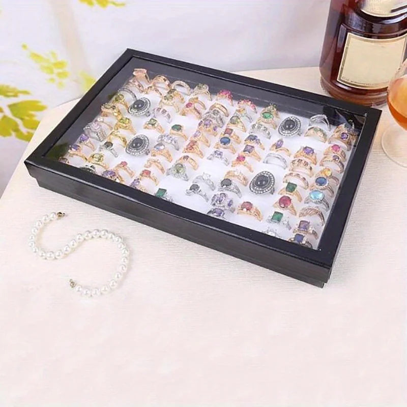 Slot Velvet Ring Organizer Tray | Stackable Jewelry Display Case Pad for Rings | Closet & Valet Storage Box
