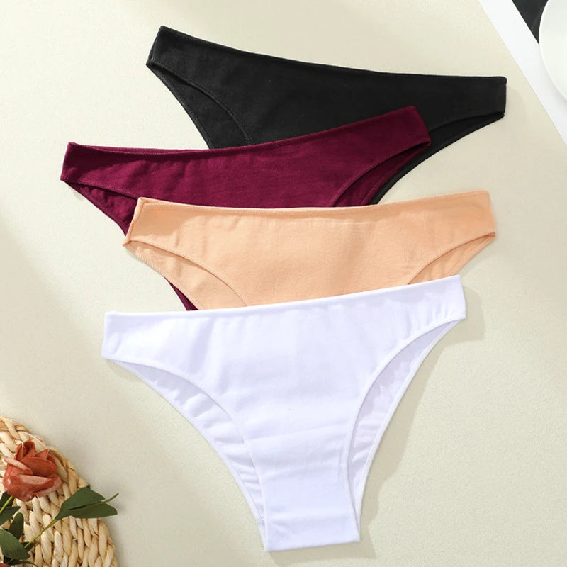 4PCS Women's Cotton Seamless Low Waist Panties Soft Breathable Comfortable Underwear Lingerie