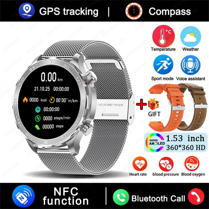 2025 Bluetooth Call Smart Watch | AMOLED HD Display, NFC, GPS, Heart Rate, IP68 Waterproof Sports Watch