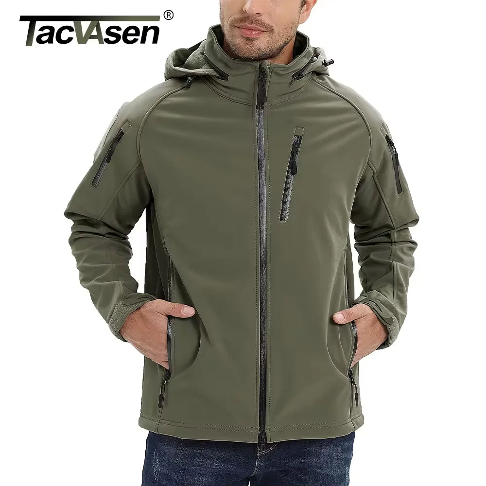 TACVASEN Men’s Winter Windproof Fleece Jacket – Waterproof Softshell Hooded Coat for Hiking & Work