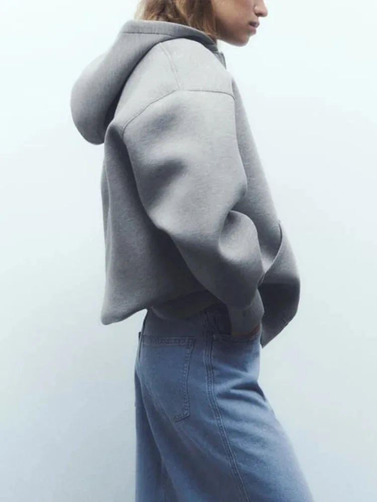 Women's Versatile Hooded Zip Long Sleeve Loose Oversized Casual Jacket Sweatshirt Top