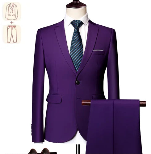 2025 Men's Business Casual Suit – Solid Color Formal Wedding & Prom Tuxedo Set