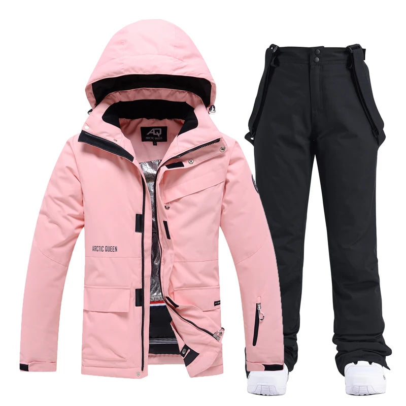 Men & Women Snow Suit Set – Waterproof Windproof Ski Jacket & Ski Pants, Pure Color Winter Snowboard Clothing (-30°C)