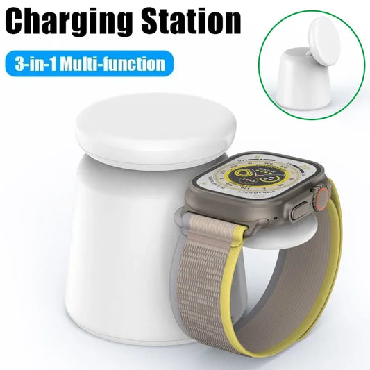 حامل شاحن لاسلكي مغناطيسي 3 في 1 - قاعدة شحن سريعة لأجهزة iPhone 12/13/14/15 Pro Max وApple Watch وAirPods من MagSafe