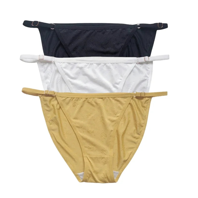 3PCS Set Women's Ice Silk Low Rise Brazilian Panties Solid Color Sexy Underwear S-XL