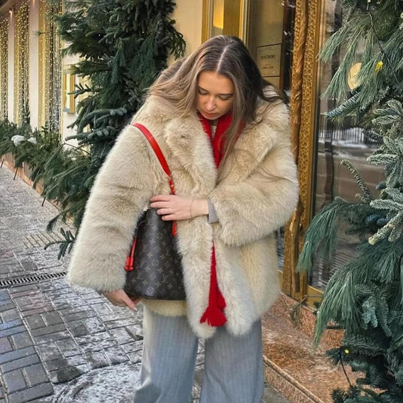 Neo Mint Women Winter 2024 Luxury Faux Fur Coat Thick Warm Solid Long Fox Fur Jacket