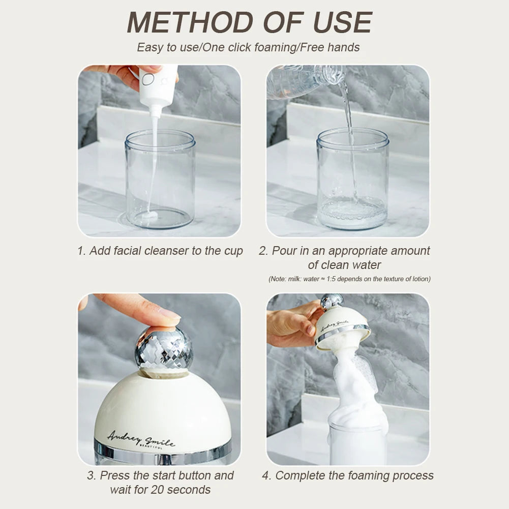 صانع رغوة الوجه التلقائي • آلة رغوة صغيرة • حاوية منظف الوجه ذات سعة كبيرة للحمام وسطح المكتب