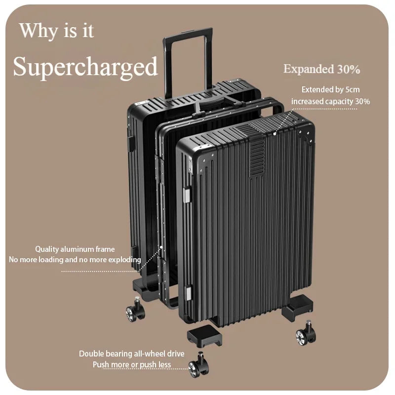 100% Aluminum Magnesium Alloy Travel Luggage | Trolley Suitcase Carry-On with Cup Holder | 20/22/24/26/28 Inch
