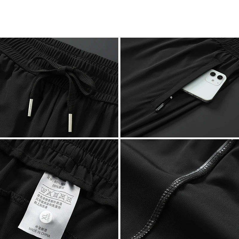 بنطلون رجالي من الحرير الجليدي 2024 - مناسب للصيف، باللونين الأسود والرمادي، قابل للتمدد، يسمح بمرور الهواء، بقصة مستقيمة