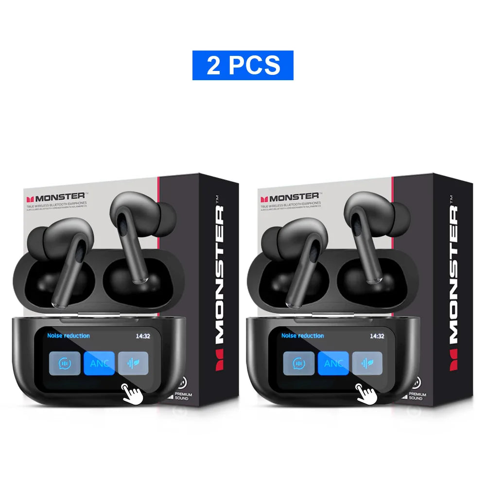 MONSTER TWS Wireless Bluetooth Earphones – HD Stereo Sound, LCD Touch Display, Sports In-Ear Headset with Charging Box