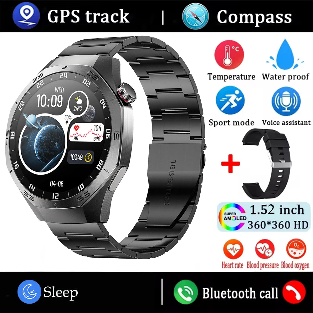 2025 Smart Watch for Men – AMOLED Screen, GPS, Heart Rate, Bluetooth Calls & Waterproof