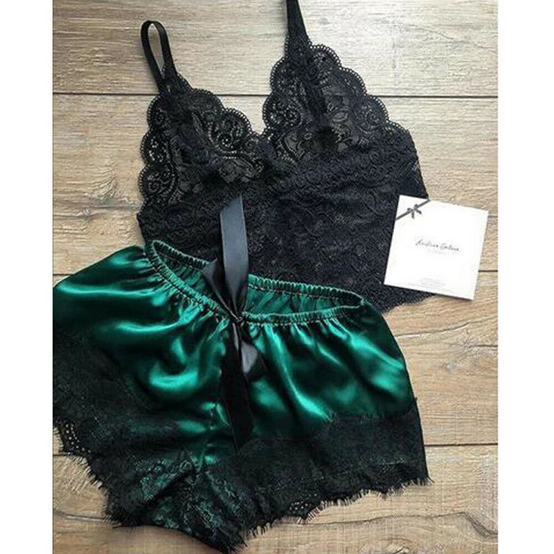 1 Set Women's Lace Sleepwear Lingerie Tops Shorts Babydoll Pajamas Nightwear S/M/L/XL/2XL New Color