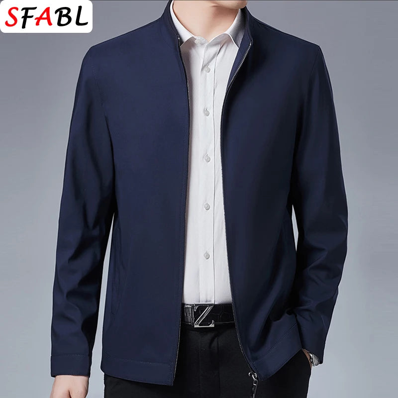 Men’s Solid Luxury Business Jacket – Casual Zipper Blazer Coat for Spring & Autumn (Up to 3XL)