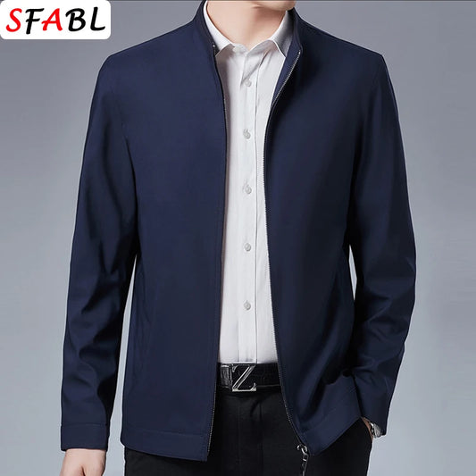 Men’s Solid Luxury Business Jacket – Casual Zipper Blazer Coat for Spring & Autumn (Up to 3XL)