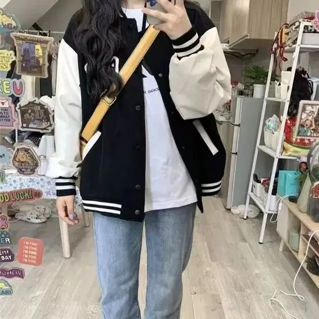 American Style Women's Spring Autumn Casual Loose Versatile BF Baseball Jacket