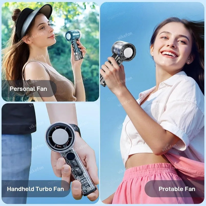 Portable Handheld Turbo Fan – 3000mAh Rechargeable Mini Fan with Ice Cooling, 100-Speed LED Digital Display for Travel & Office