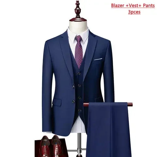 14 Color M-6XL Men's 3-Piece Formal Suit – Jacket, Vest & Pants for Business, Groom & Wedding