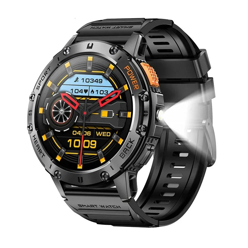AMOLED Smart Watch for Men | Waterproof Fitness Tracker, Flashlight, Bluetooth Call, Sports Mode Smartwatch