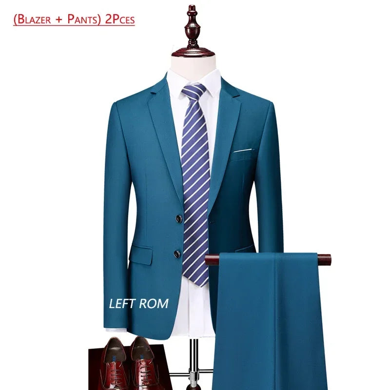 14 Color M-6XL Men's 3-Piece Formal Suit – Jacket, Vest & Pants for Business, Groom & Wedding
