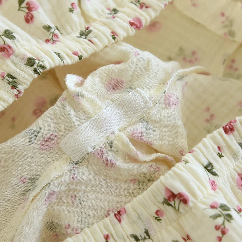 2025 Spring & Autumn Women's Pajama Set | 100% Cotton Crepe Long Sleeve Top & Pants | Cute Sweet Two-Piece Homewear