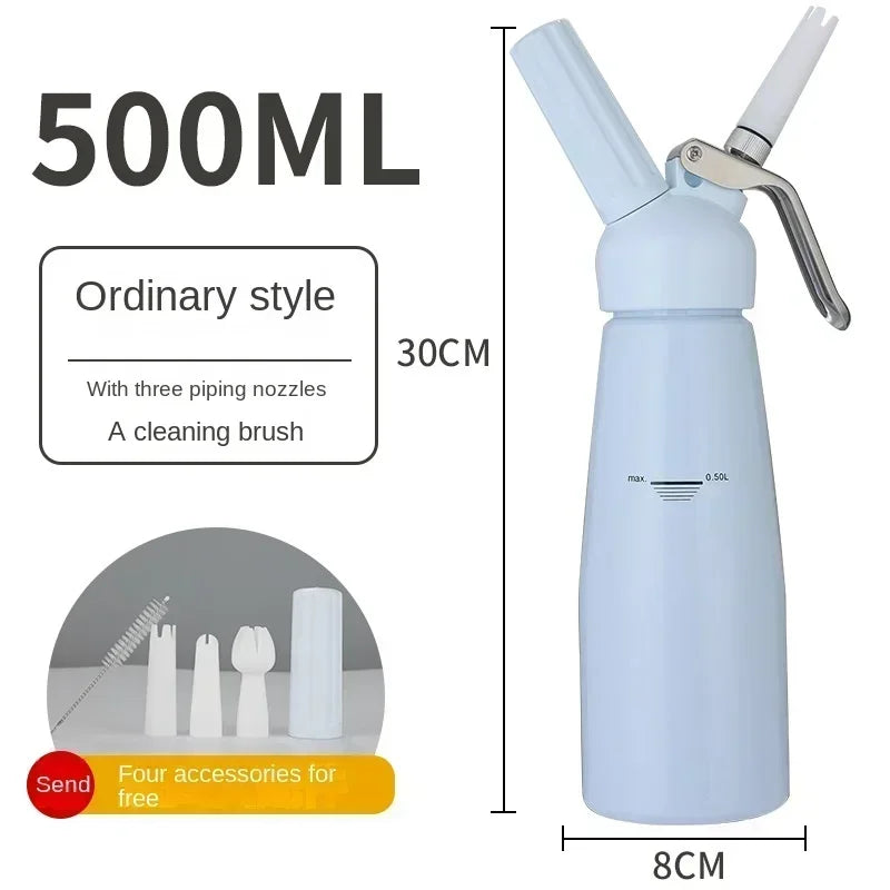 موزع كريمة سعة 250 مل/500 مل - خلاط يدوي بفوهات بلاستيكية لتزيين القهوة والمخبوزات والحلويات