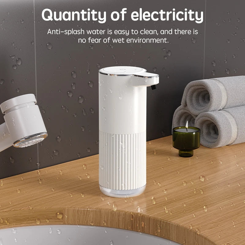 موزع صابون أوتوماتيكي عالي الجودة - سعة ٣٦٠ مل، رغوة بدون لمس | ملحقات حمام مزودة بشاحن من النوع C وأربعة مستويات ضبط (أبيض)