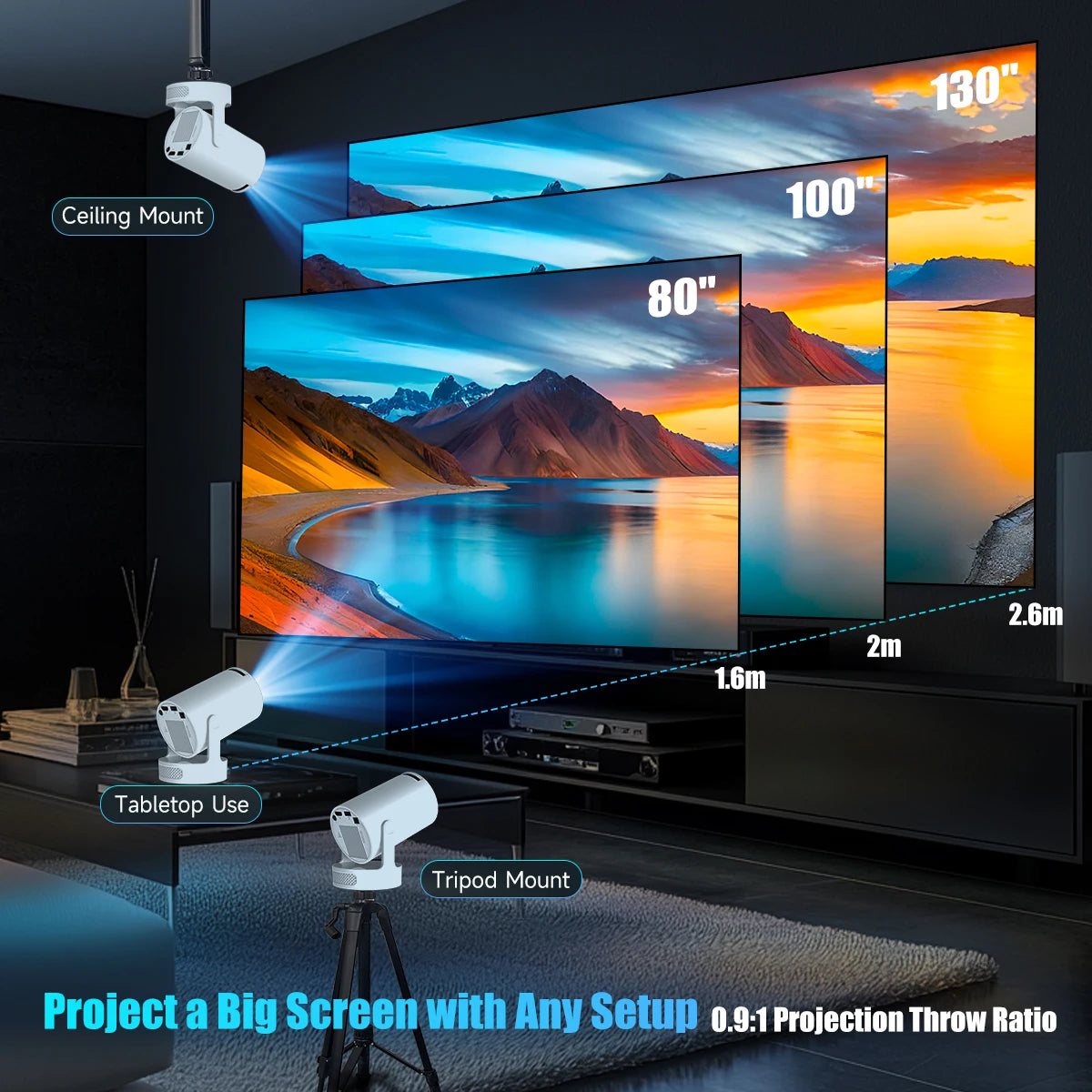 جهاز عرض Magcubic HY300 Pro+ بدقة 4K (720 بكسل) - 8000 لومن، نظام أندرويد 11، واي فاي 6 وبلوتوث 5.4، مكبر صوت 5 واط | مسرح منزلي وخارجي