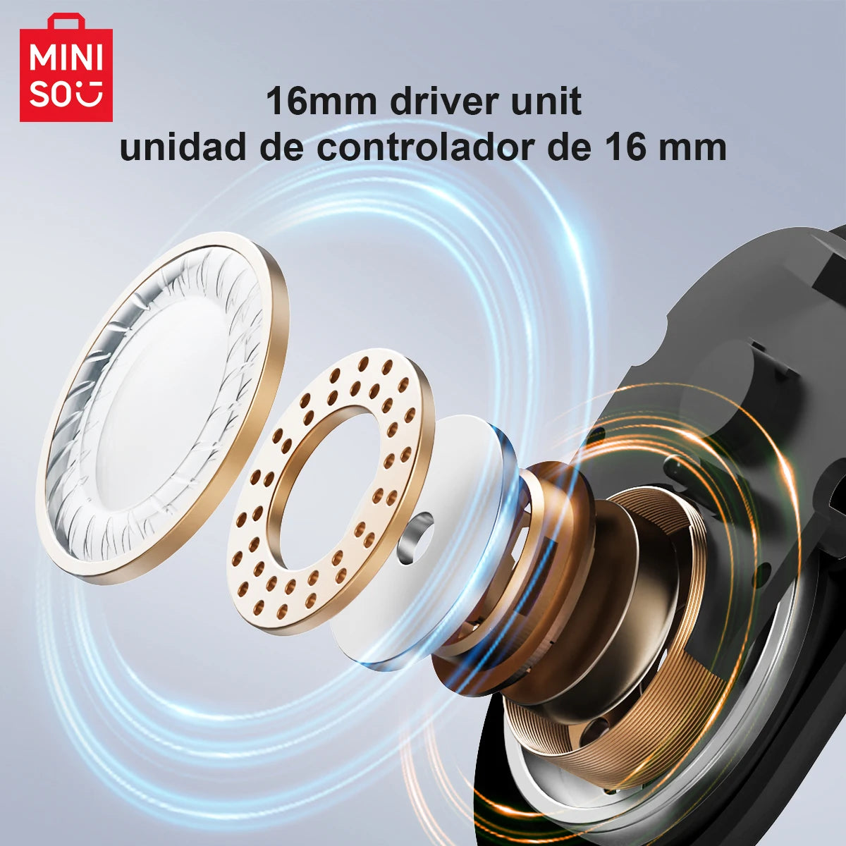 سماعات أذن MINISO MS162 AI للترجمة - سماعات أذن لاسلكية للترجمة بتقنية البلوتوث مع مشغل 16 مم، صوت عالي الدقة، سماعات أذن للسفر والمكتب