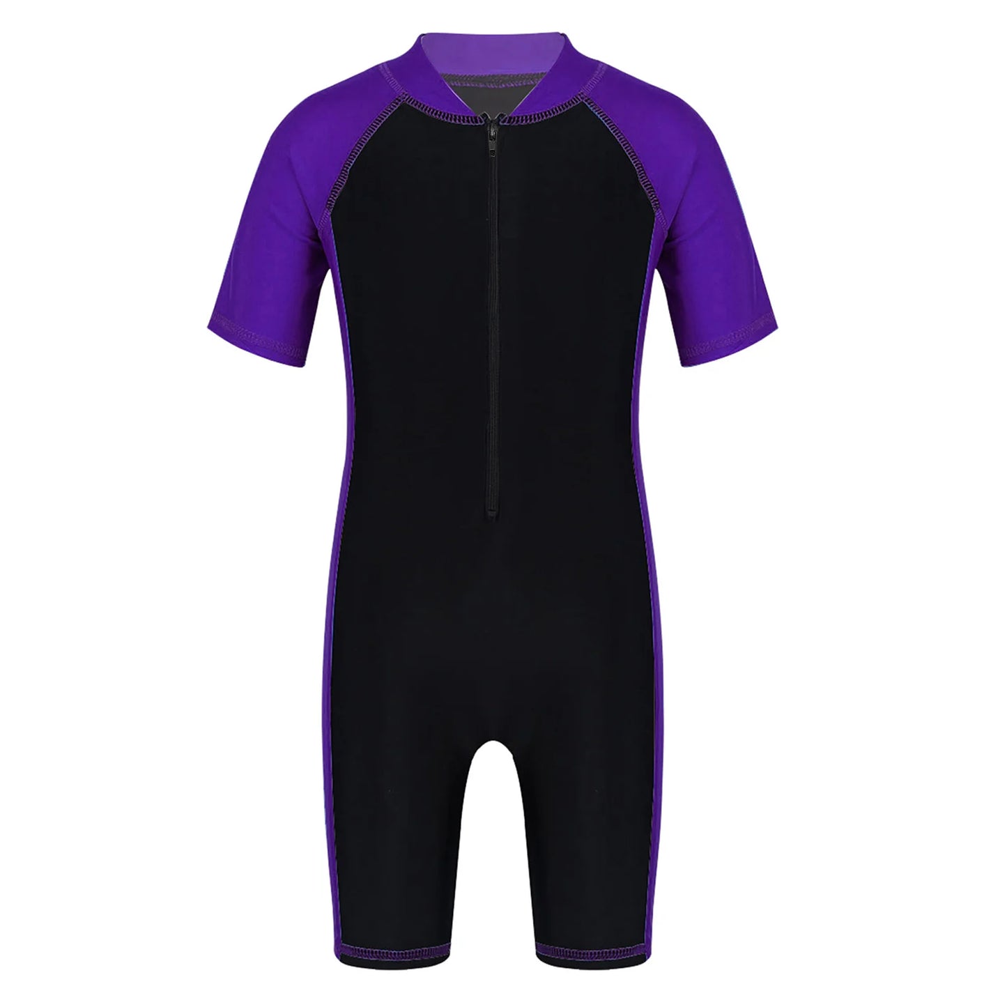 Kids Short Sleeve Wetsuit Boys Girls Zippered Swimwear Shorty Bodysuit