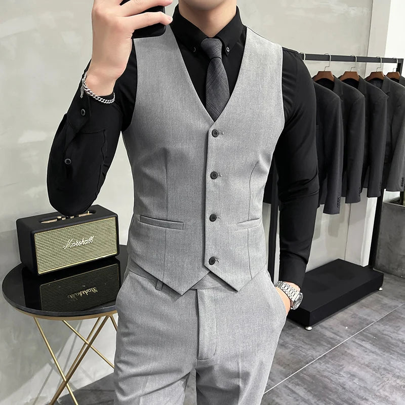 Men's High-End Solid Color Vest – S-7XL Casual Business & Groom Wedding Waistcoat