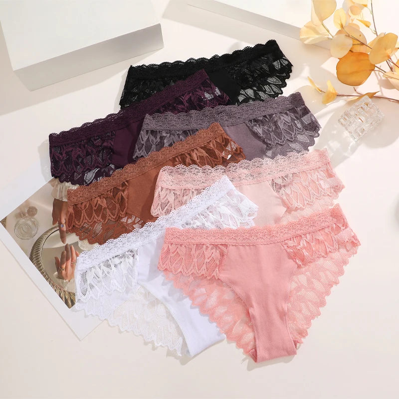 FINETOO 3PCS Women's Lace Hollow Out Low Waist Floral Panties Sexy Invisible Breathable Lingerie