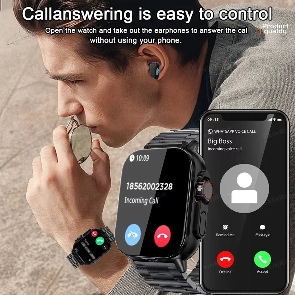 GT8 2-in-1 Smart Watch with Earbuds – Full Touch Screen, Bluetooth Earphone, Heart Rate & Blood Pressure Monitor, Sports Watch