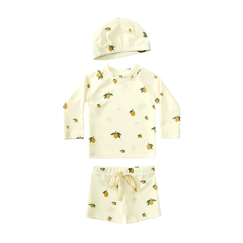 2025 Kids Boys Sun Protection Swimsuit Set Long Sleeve Tops Beach Pants Hat 1-7T