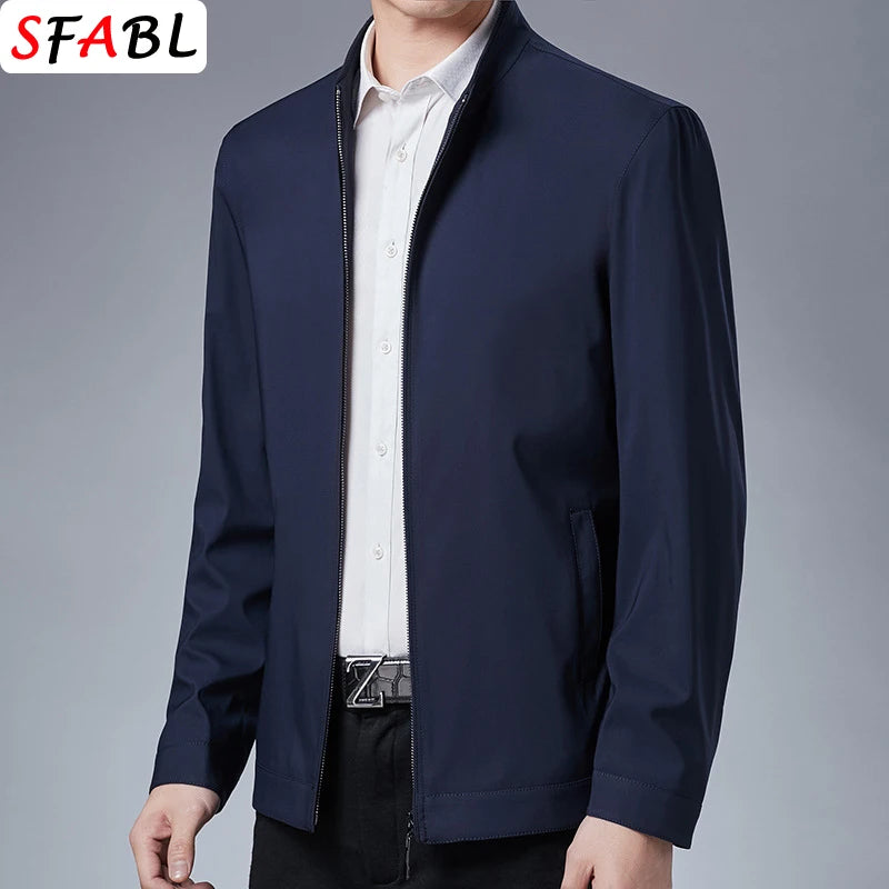Men’s Solid Luxury Business Jacket – Casual Zipper Blazer Coat for Spring & Autumn (Up to 3XL)