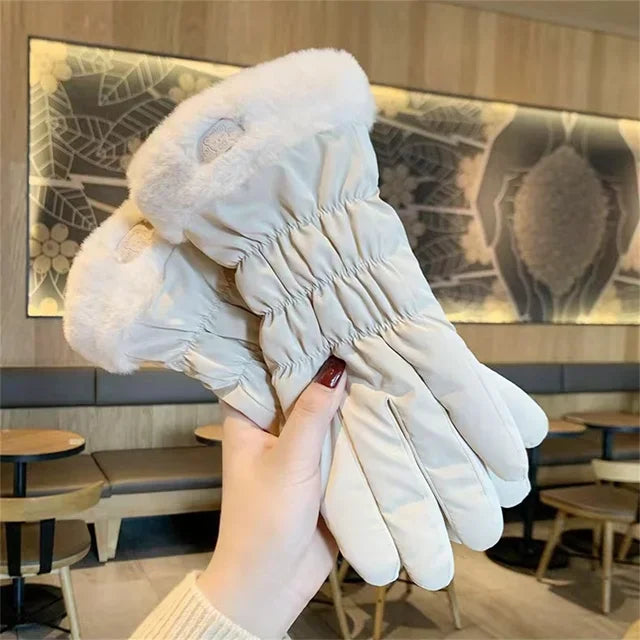 Women’s Winter Ski Gloves – Thick Fleece Plush Cotton, Waterproof Touchscreen Warm Gloves for Outdoor Riding & Mountaineering