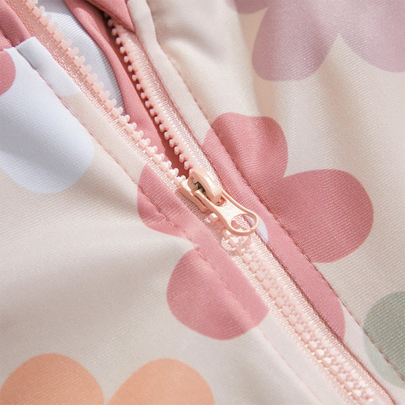 Kids Long Sleeve Swimsuit Set Floral Tropical Print Zip Up with Hat Summer Beachwear