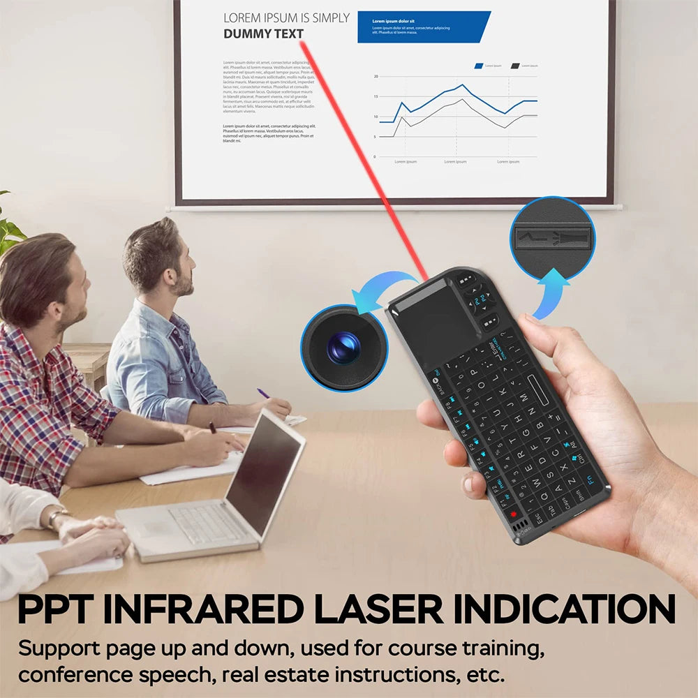 لوحة مفاتيح لاسلكية صغيرة MRSVI A8 - ماوس هوائي بإضاءة خلفية 2.4 جيجاهرتز لأجهزة Android TV Box والكمبيوتر الشخصي والمكتب (12 لغة)
