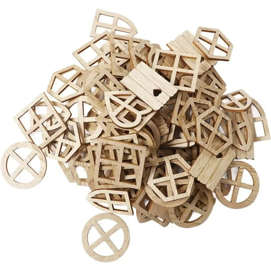 25pcs Wood Window Cutouts – Unfinished Wooden Slices for DIY Crafts, Kids Projects & Home Decor