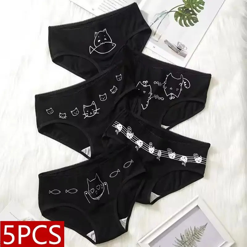 5PCS Set Women's Cotton Cartoon Cute Panties Soft Short Underwear Lingerie M-XL