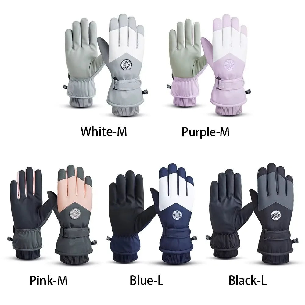 Unisex Winter Ski Gloves – Waterproof PU Leather Non-Slip Touchscreen Snowboard & Motorcycle Cycling Fleece Warm Gloves