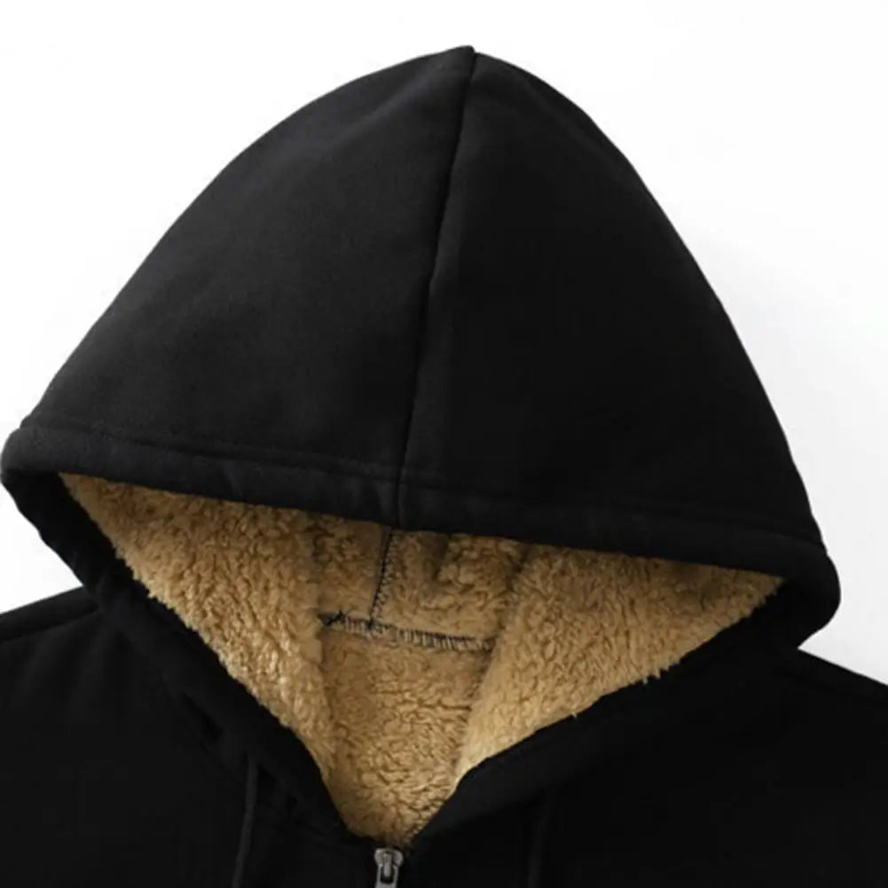 Unisex Trendy Lamb Wool Jacket – Warm Zipper Hoodie with Front Pockets, Plush Lined Winter Coat