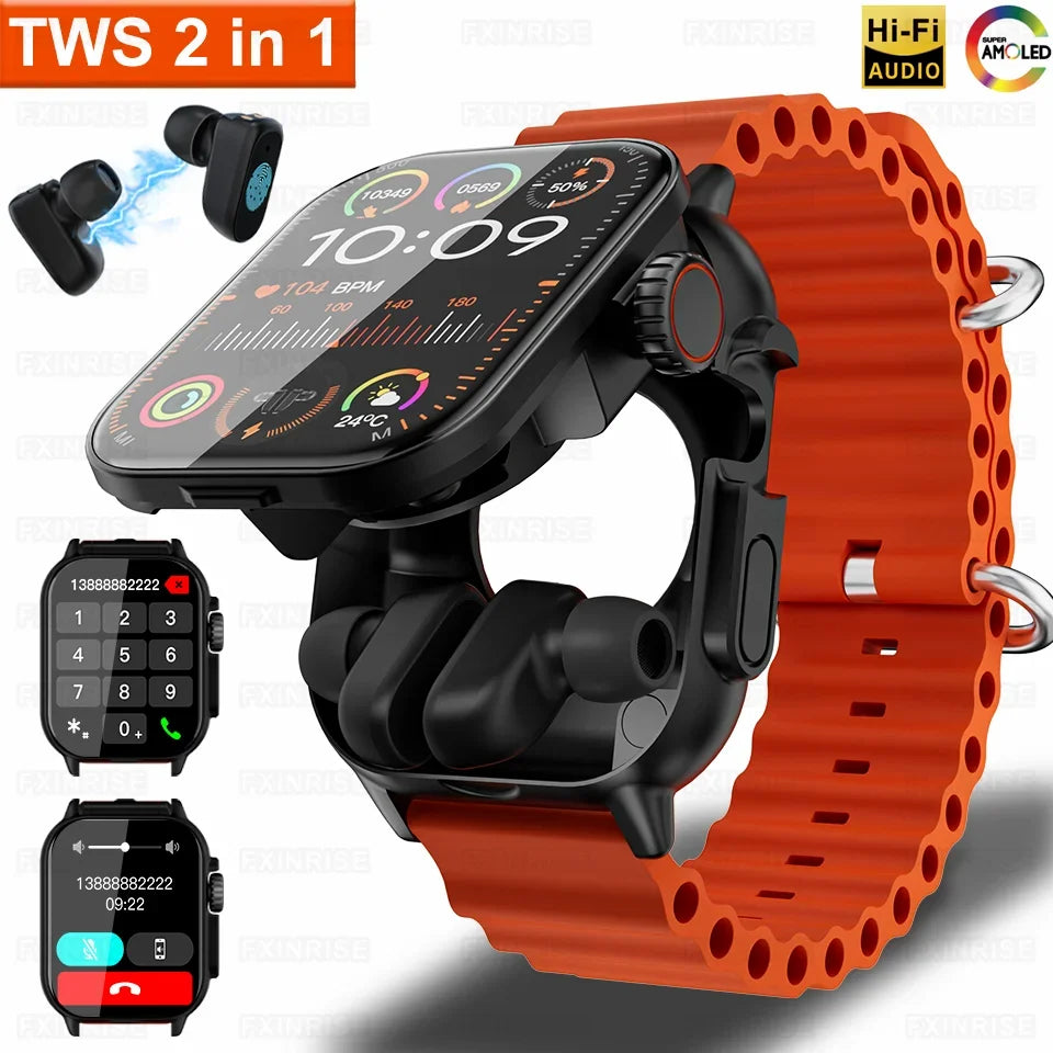 GT8 2-in-1 Smart Watch with Earbuds – Full Touch Screen, Bluetooth Earphone, Heart Rate & Blood Pressure Monitor, Sports Watch