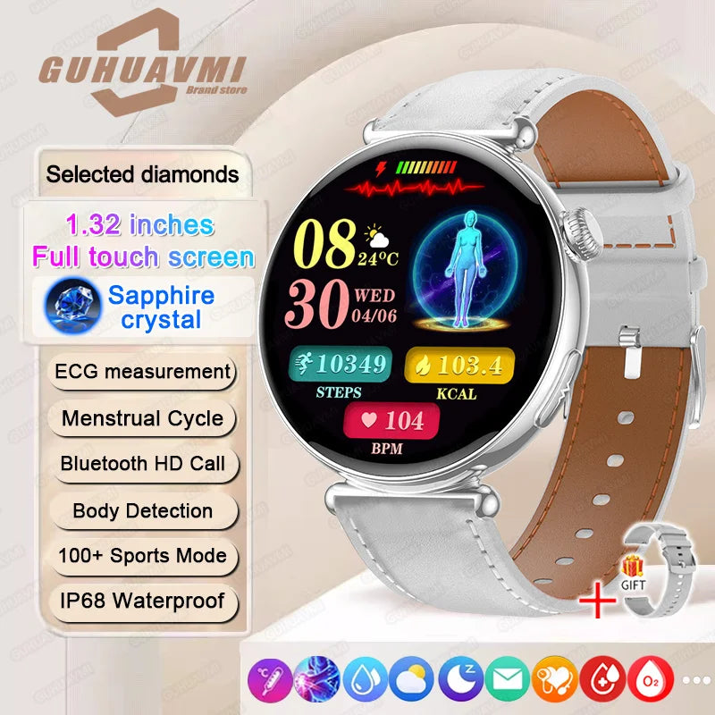 Women Smartwatch – 1.32″ AMOLED Screen, Call & ECG, Blood Pressure Monitoring, AI Dial, Sport & Health Smart Watch